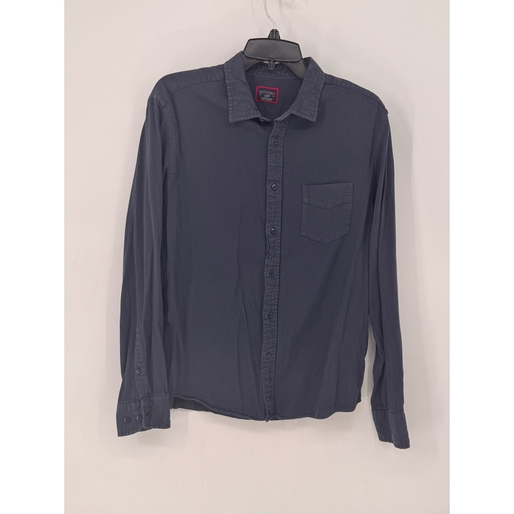 UNTUCKit Button Down Mens Large Navy EUC Rohan Slim Fit Micro Rib Cotton Modal